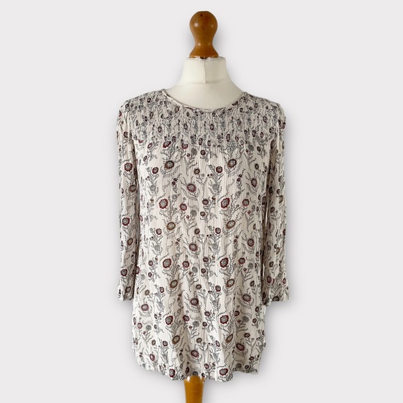 Fat Face Blouse Top UK 10 Ivory Natural Multi Floral Print Button Back Boho - Picture 3 of 12